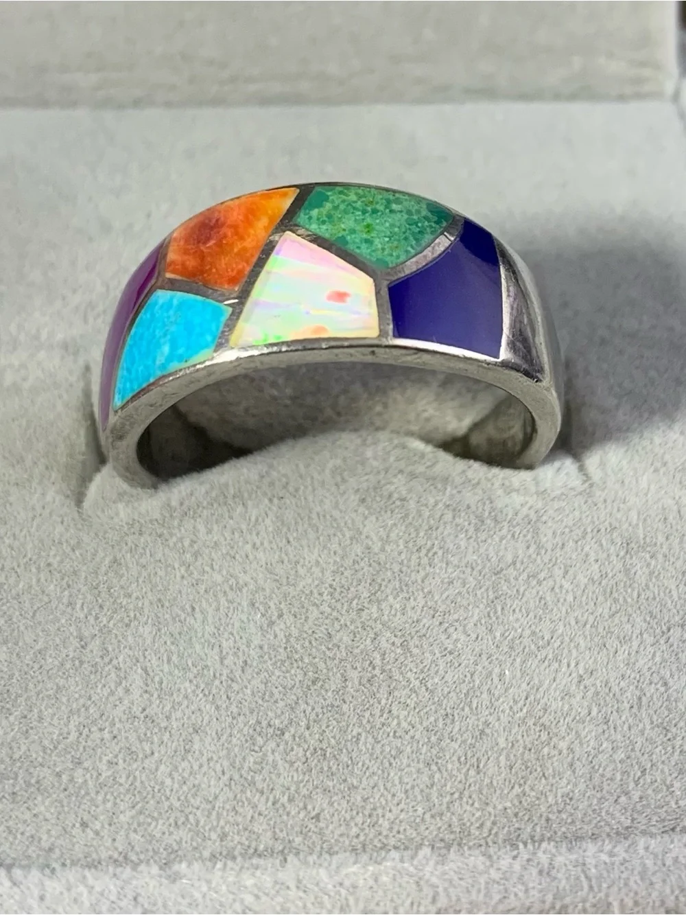 Multicolor Inlay Sterling Silver Women's Band Ring Native Style,Size 9